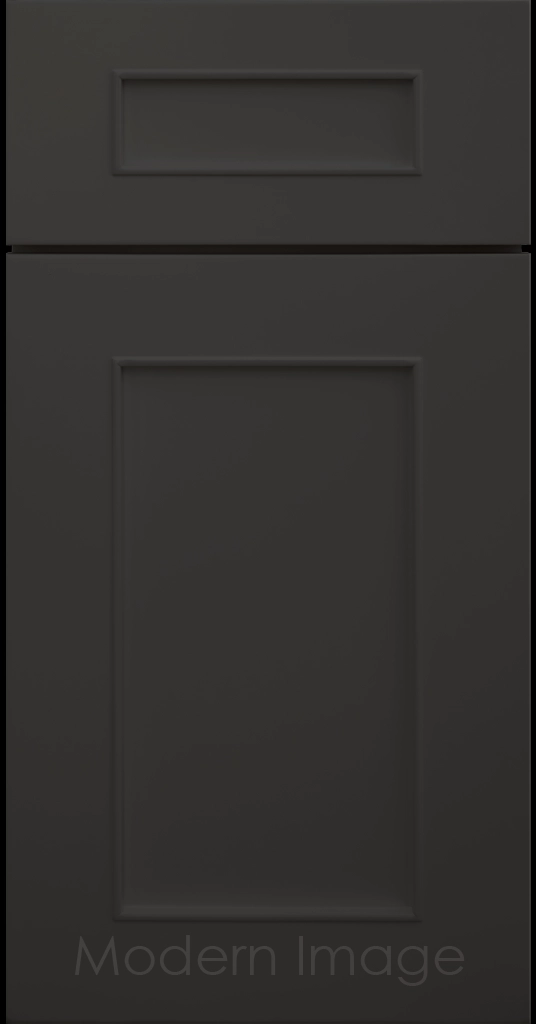 Chandler Shaker kitchen cabinet in Midnight sun, showing the raised trim surrounding the center panel.